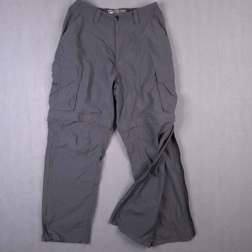REI Sahara Convertible Cargo Hiking Pants Mens Medium 30L Gray Nylon Zip Off Leg